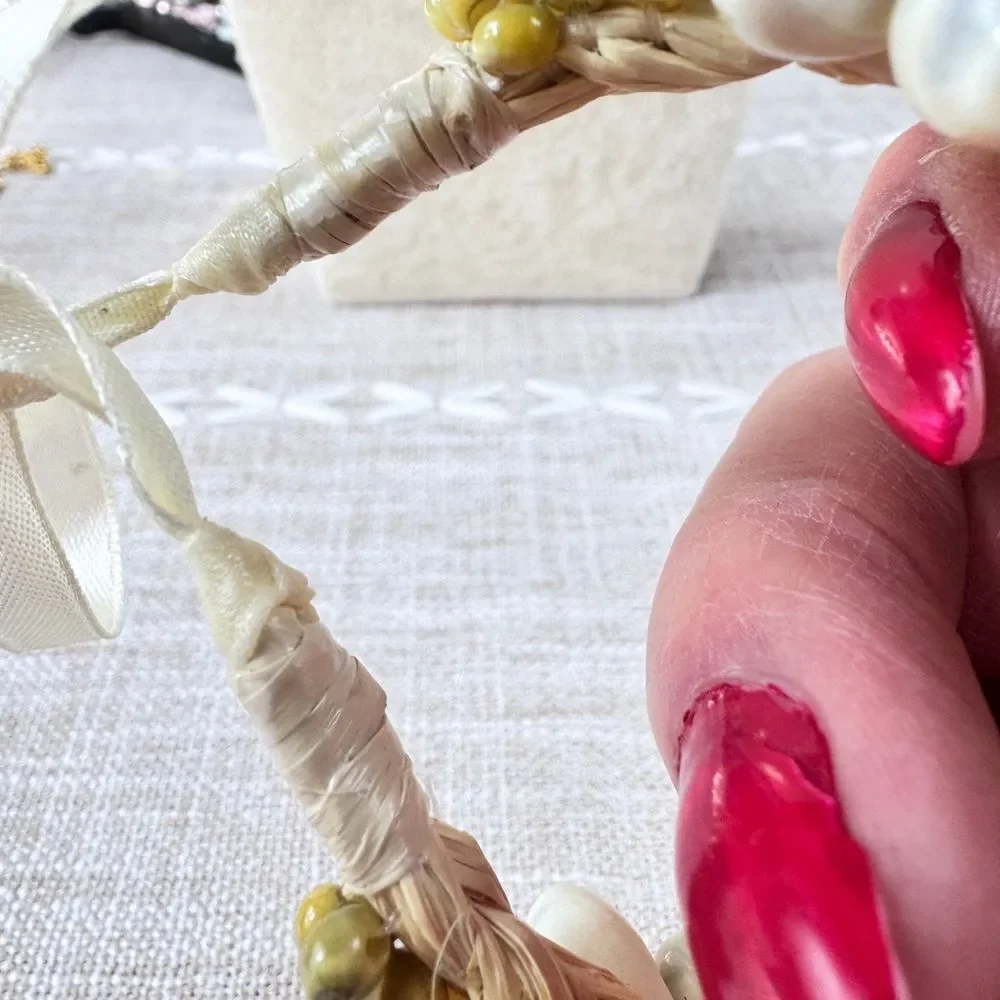 Vintage Raffia Shell Bracelet in Cream and Yellow